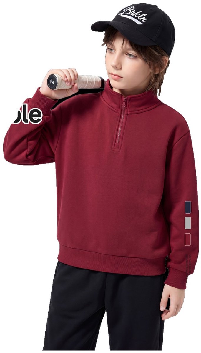 Currero Quarter Zip Jongens Sweater Met Rits Jumper Quarterzip Hoodie Jongen Warme Trui Vest Lang Coltrui Donkerrood 13 Jaar