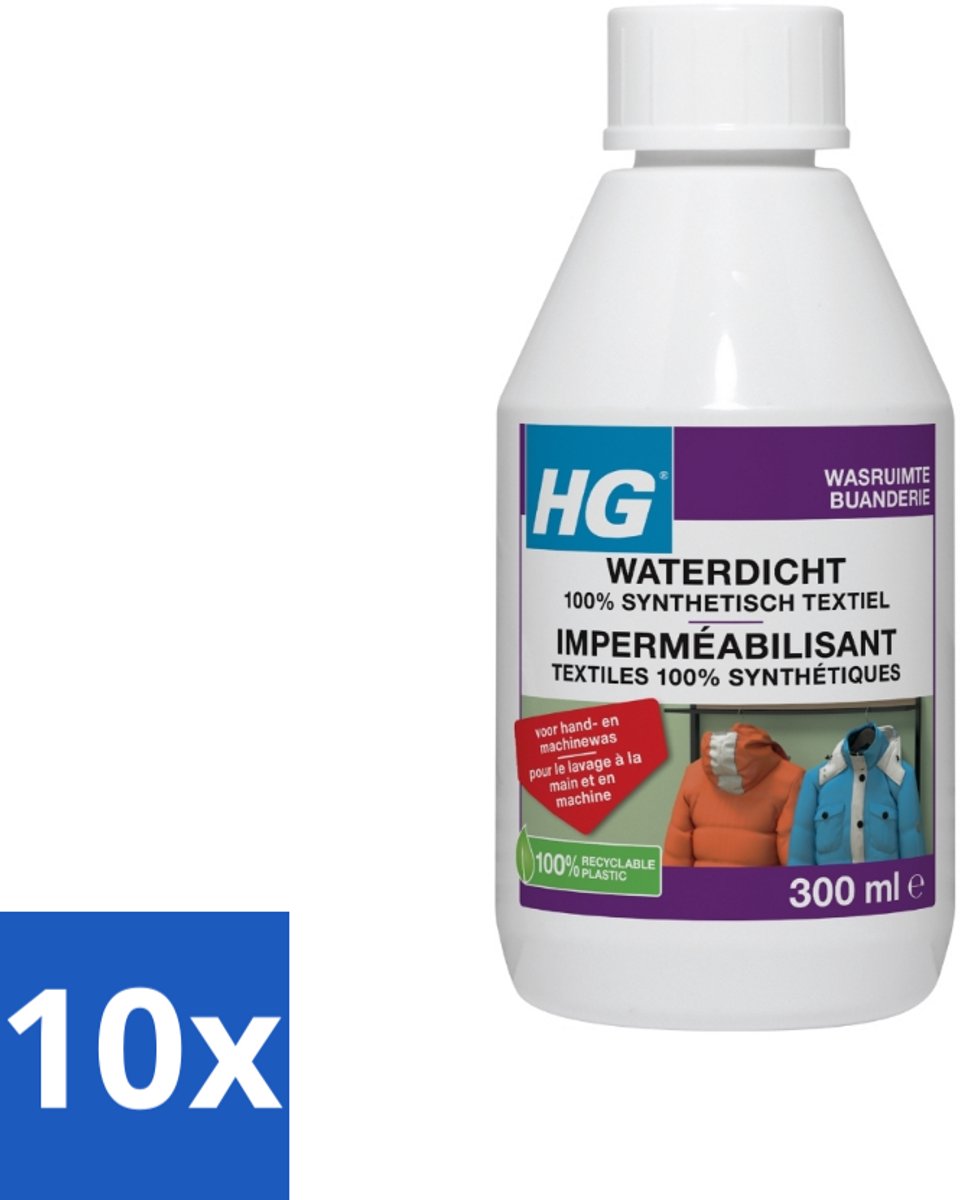 10 x HG Waterdicht voor 100% Synthetisch Textiel 300 ml - Waterdicht Textiel - Vuilafstotend Textiel - Synthetisch Textiel Behandelen - Regenkleding Waterdicht Maken - Ski Kleding Waterdicht