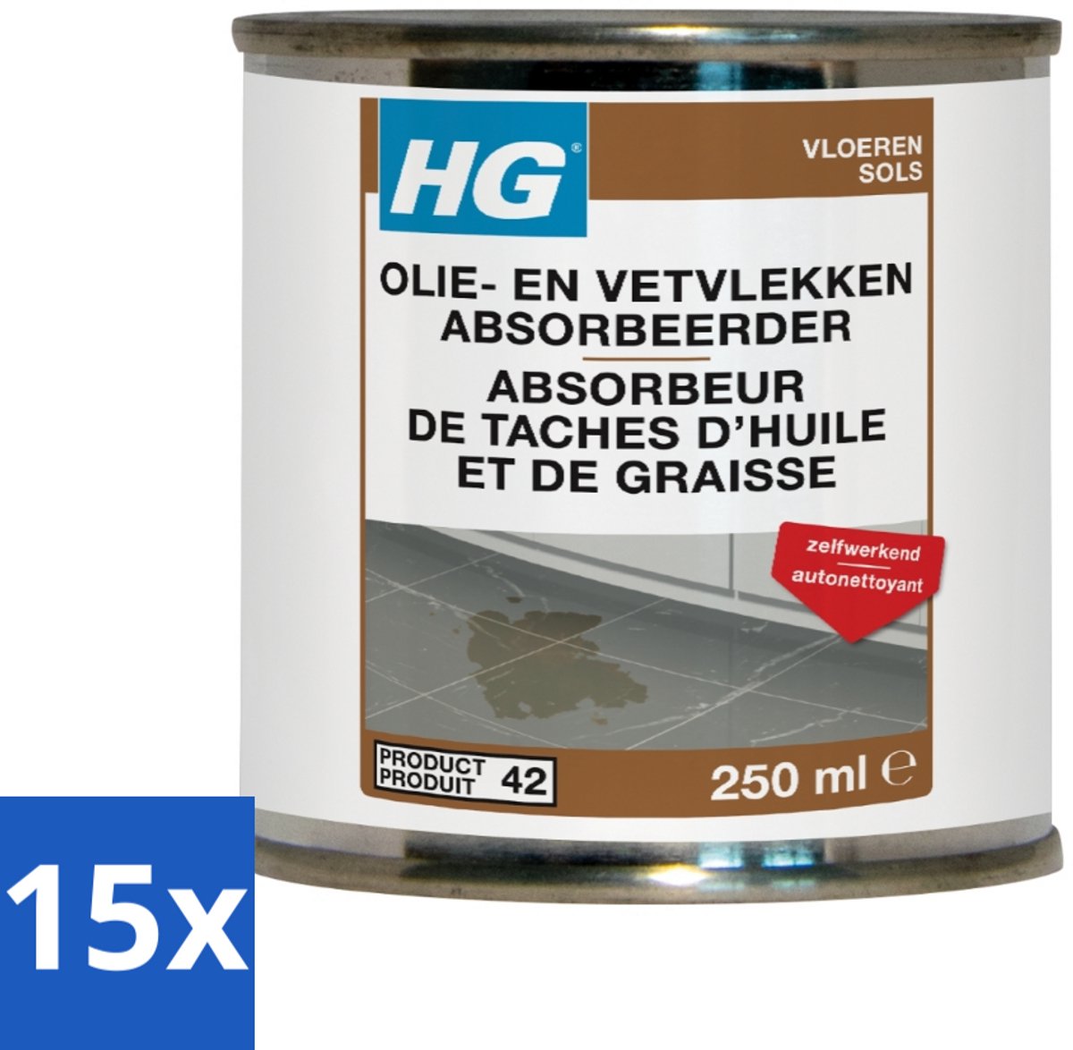 15 x HG Natuursteen Olie & Vetvlekken Absorbeerder 250 ml - Olie En Vetvlekken Absorberen - Natuursteen Vlekken Verwijderen - Vlekken Op Beton - Vlekken Op Cement - Vlekken Op Marmer