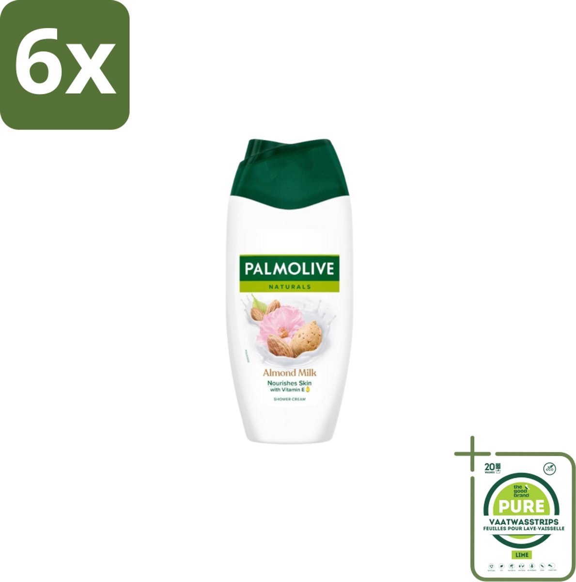 Palmolive Douchecrème Naturals Amandelmelk 250 ml - Voordeelverpakking - 6 stuks - Douchegel amandel - Zachte reiniging