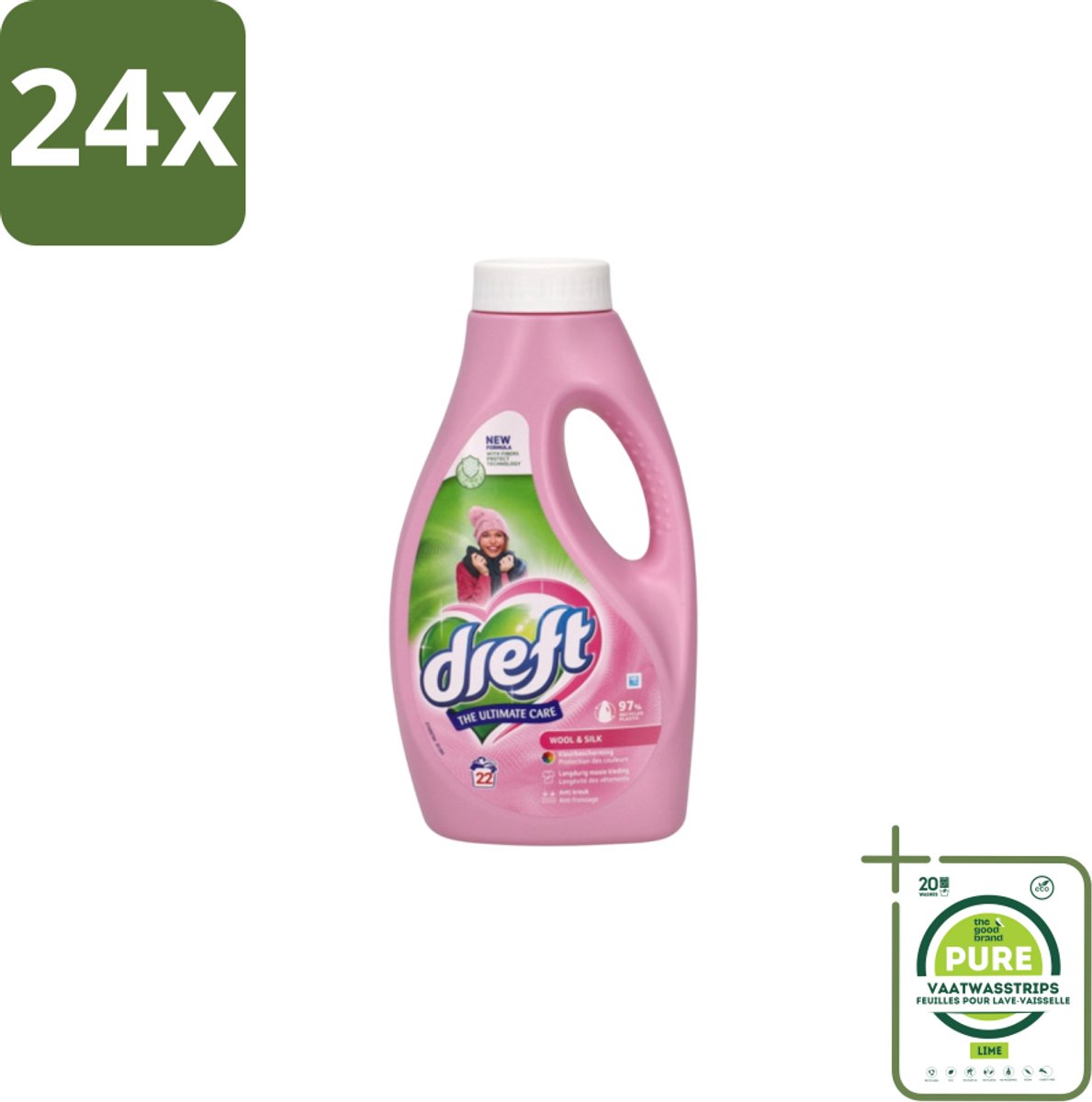 Dreft – Vloeibaar Wasmiddel – Wol & Zijde – 22 Wasbeurten - Voordeelverpakking - 24 stuks - Wol en zijde wasmiddel - Delicate stoffen wasmiddel