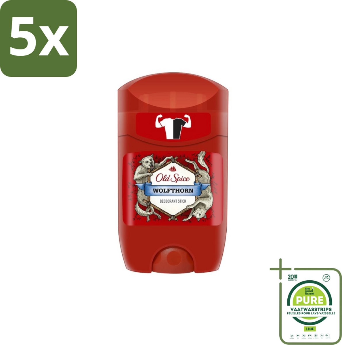5 x Old Spice – Deodorantstick – Wolfthorn – 50 ml - Grootverpakking - Old Spice Wolfthorn - Deodorant Stok - Anti-geur - Frisheid - Geur