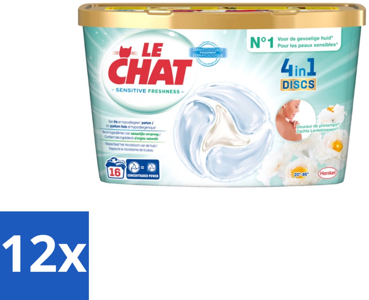 Le Chat – Wascapsules – Sensitive Zachte Lentebloesem – 16 wasbeurten - Voordeelverpakking - 12 stuks