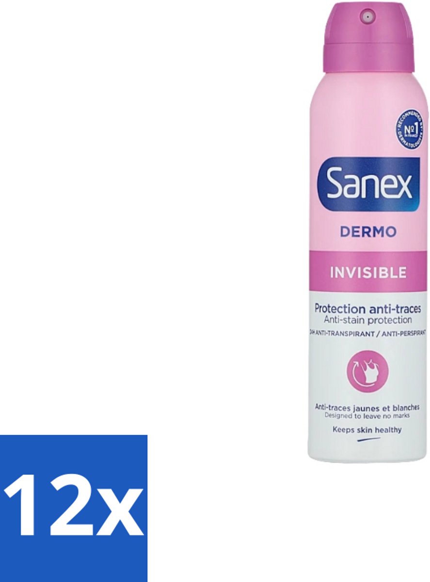 Sanex – Deodorant Spray – Dermo Invisible – 150 ml - Voordeelverpakking - 12 stuks