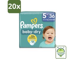 20 x Pampers – Luiers – Baby-Dry Maat 5+ (12-17 kg) – 36 Luiers - Grootverpakking - Baby-luiers - Droge Huid - Droge Luiers - Baby Droogheid - Droge Luier