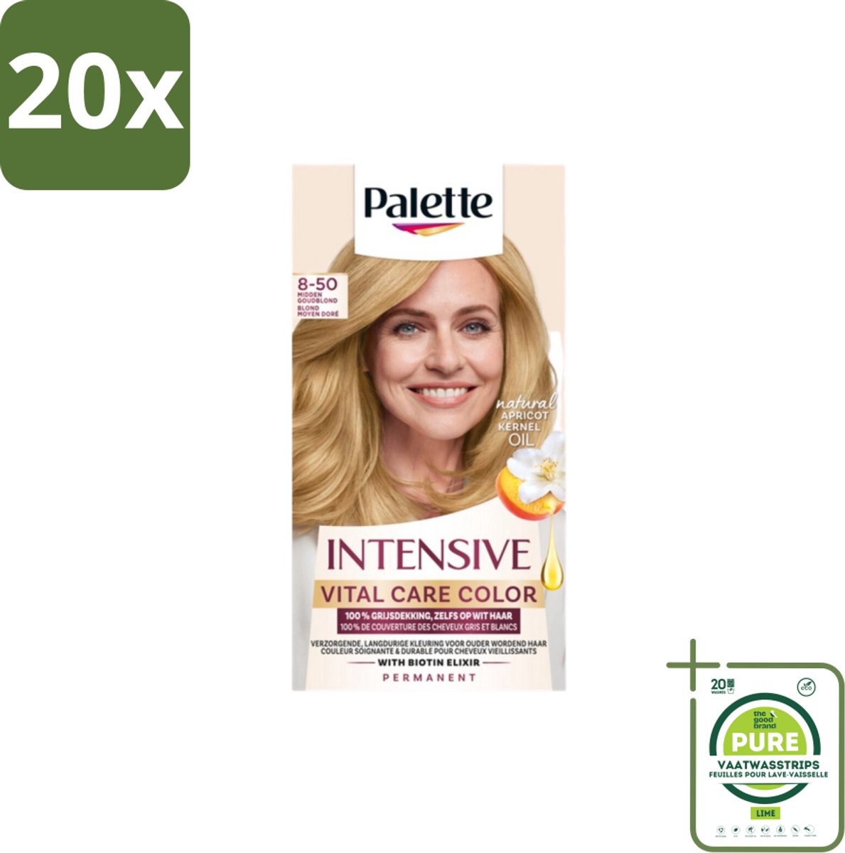 20 x Poly Palette – Haarverf – 8-50 Midden Goudblond – 115 ml - Grootverpakking - Haarkleur - Permanent Haarkleuren - Grijsdekking - Midden Goud - Ouder Wordend Haar