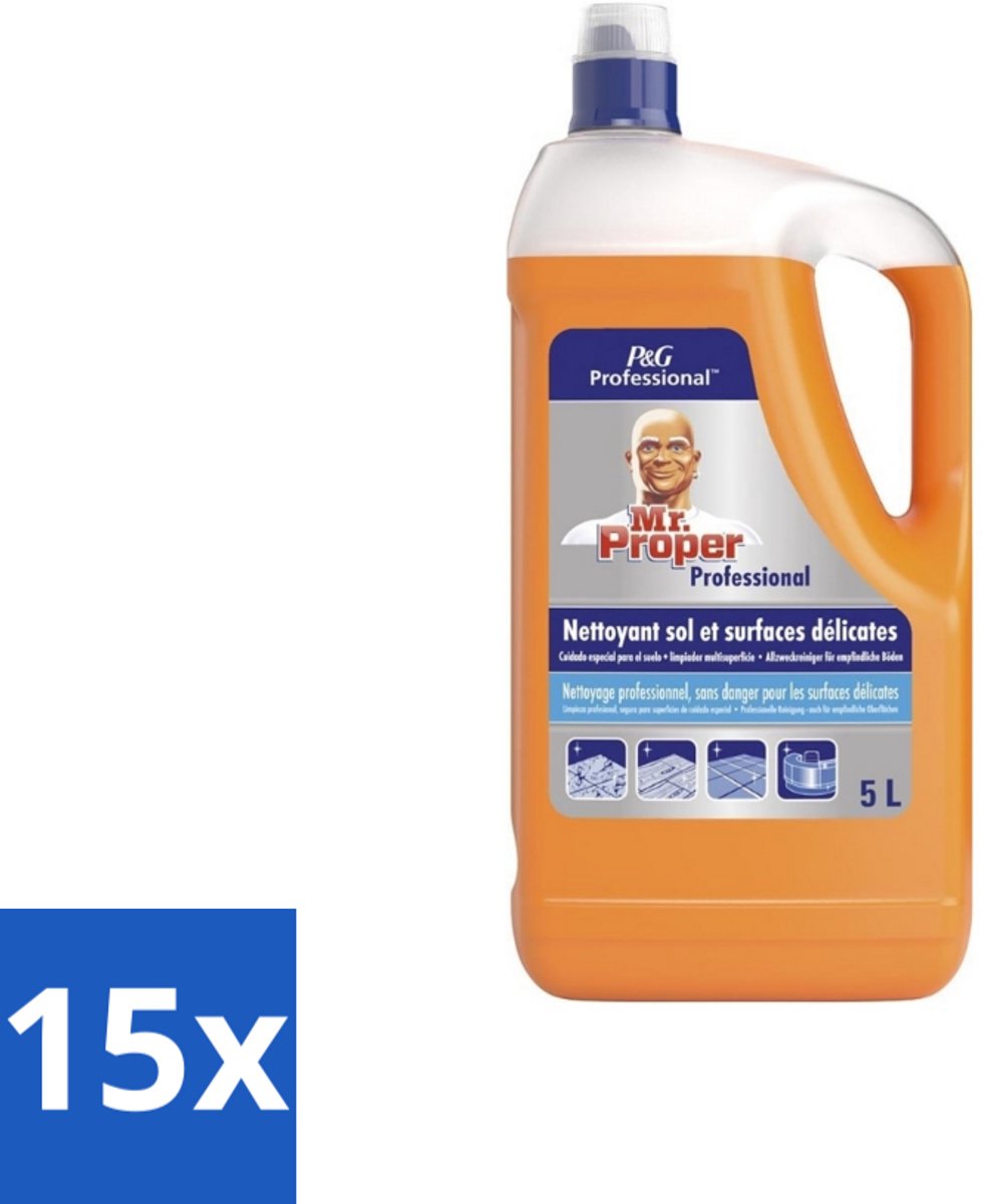 Mr. Proper – Allesreiniger – Professional Delicate – 5 L - Bulkverpakking - 15 stuks