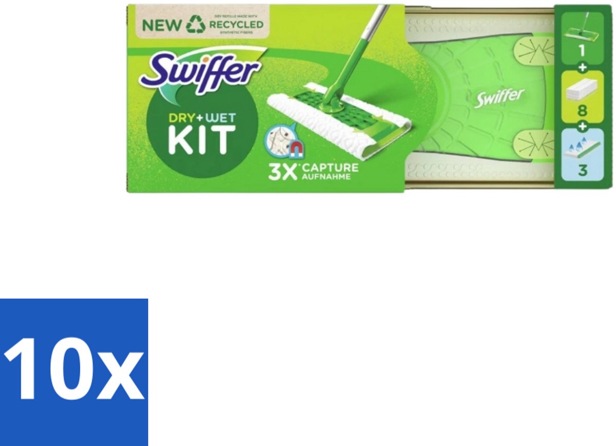 Swiffer – Vloerreiniger – Starterkit – 1 dweil + 8 droge & 3 vochtige doekjes - Bulkverpakking - 10 stuks
