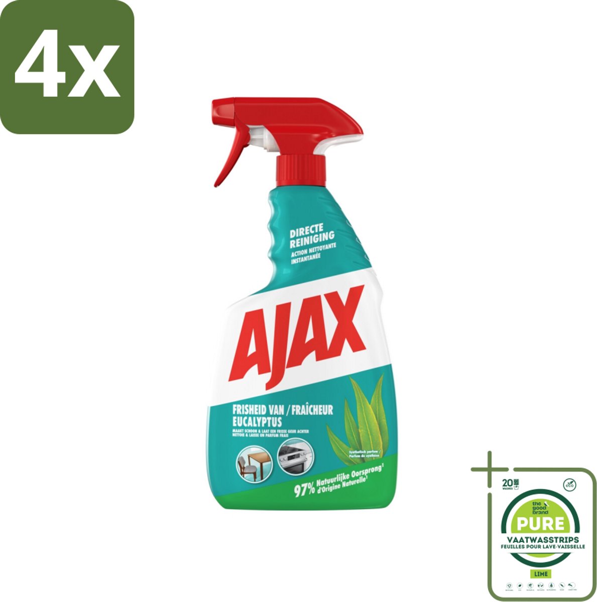 Ajax – Multi-Purpose Spray – Eucalyptus – 750 ml - Voordeelverpakking - 4 stuks - Schoonmaak spray - Eucalyptus reiniger