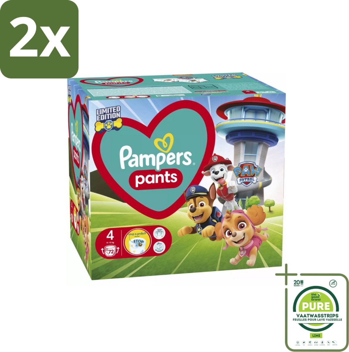 Pampers – Luierbroekjes – Pants Paw Patrol Maat 4 – 72 Luiers - Voordeelverpakking - 2 stuks - Baby luier - Luierbroek