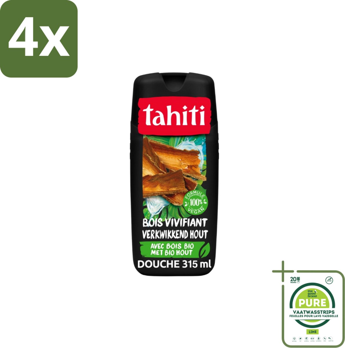 Tahiti – Douchegel – Tropenhout Vegan - 315 ml - Voordeelverpakking - 4 stuks - Douchegel tropisch hout - Vegan douchegel