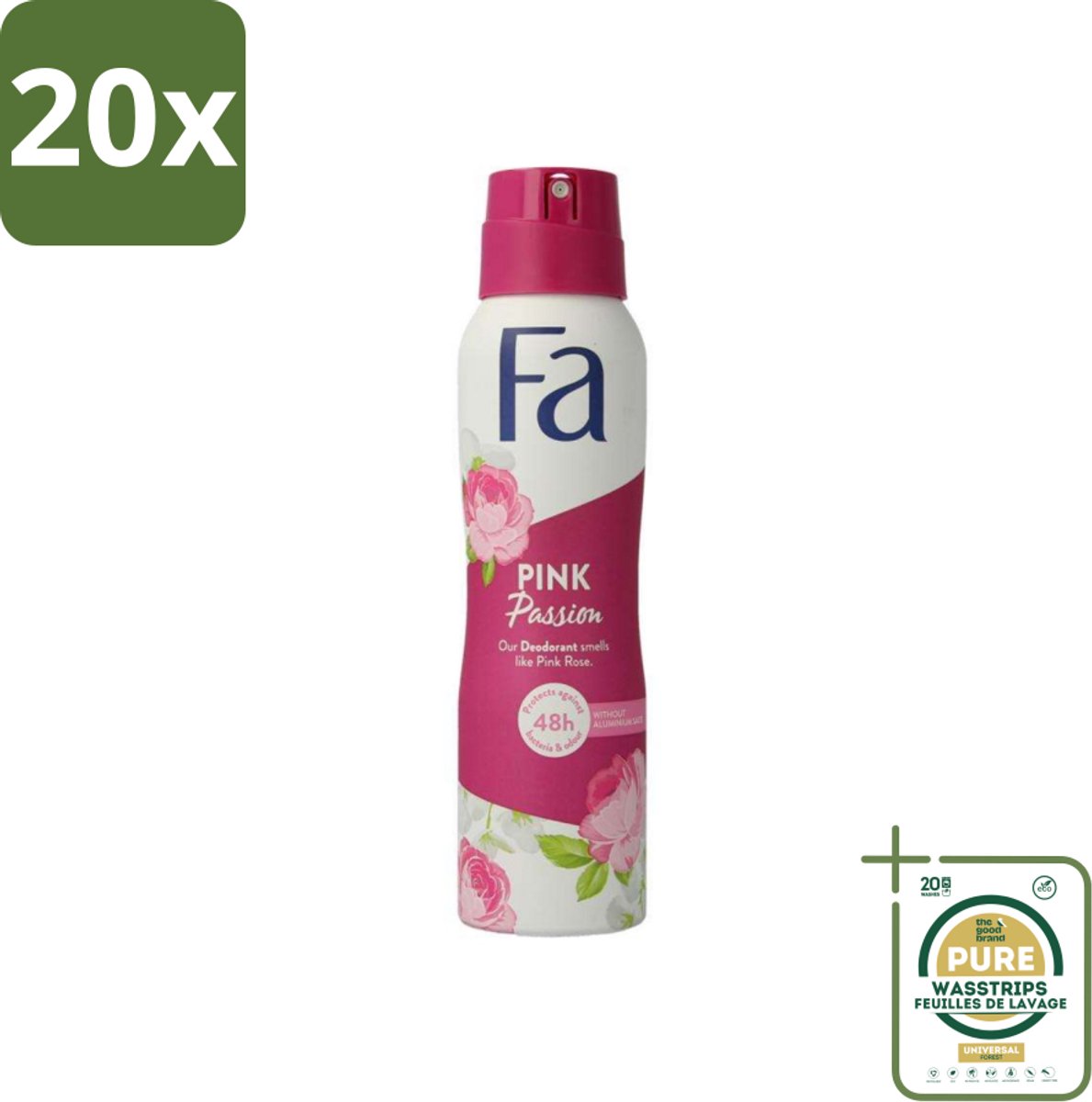 20 x FA - Pink Passion - Deodorant Spray - Roze Roos - 150 ml - Grootverpakking - Deodorant Spray - Anti-vlekken - Roze Roos - Huidvriendelijk - Frisheid