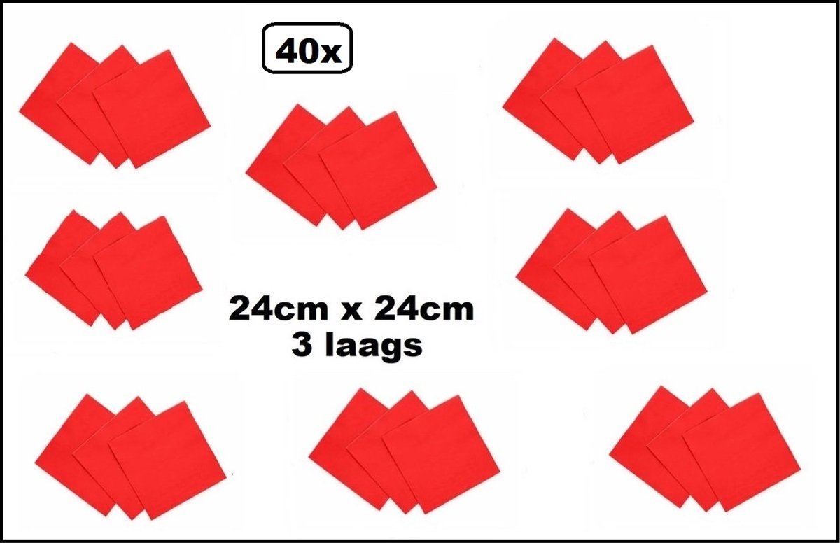40x Servetten rood 24cm x 24cm - 3 laags - Party Cocktail servet diner eten knoeien restaurant BBQ thema feest verjaardag feest