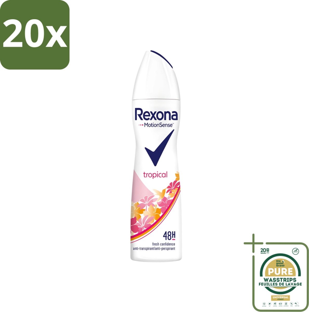 20 x Rexona - Deodorant Spray - Motion Sense - Tropical - Anti-Transpirant & Perspirant - 150ml - Grootverpakking - Anti-transpirant - Zweetvermindering - Deodorant - Tropische Geur - 48 Uur Bescherming