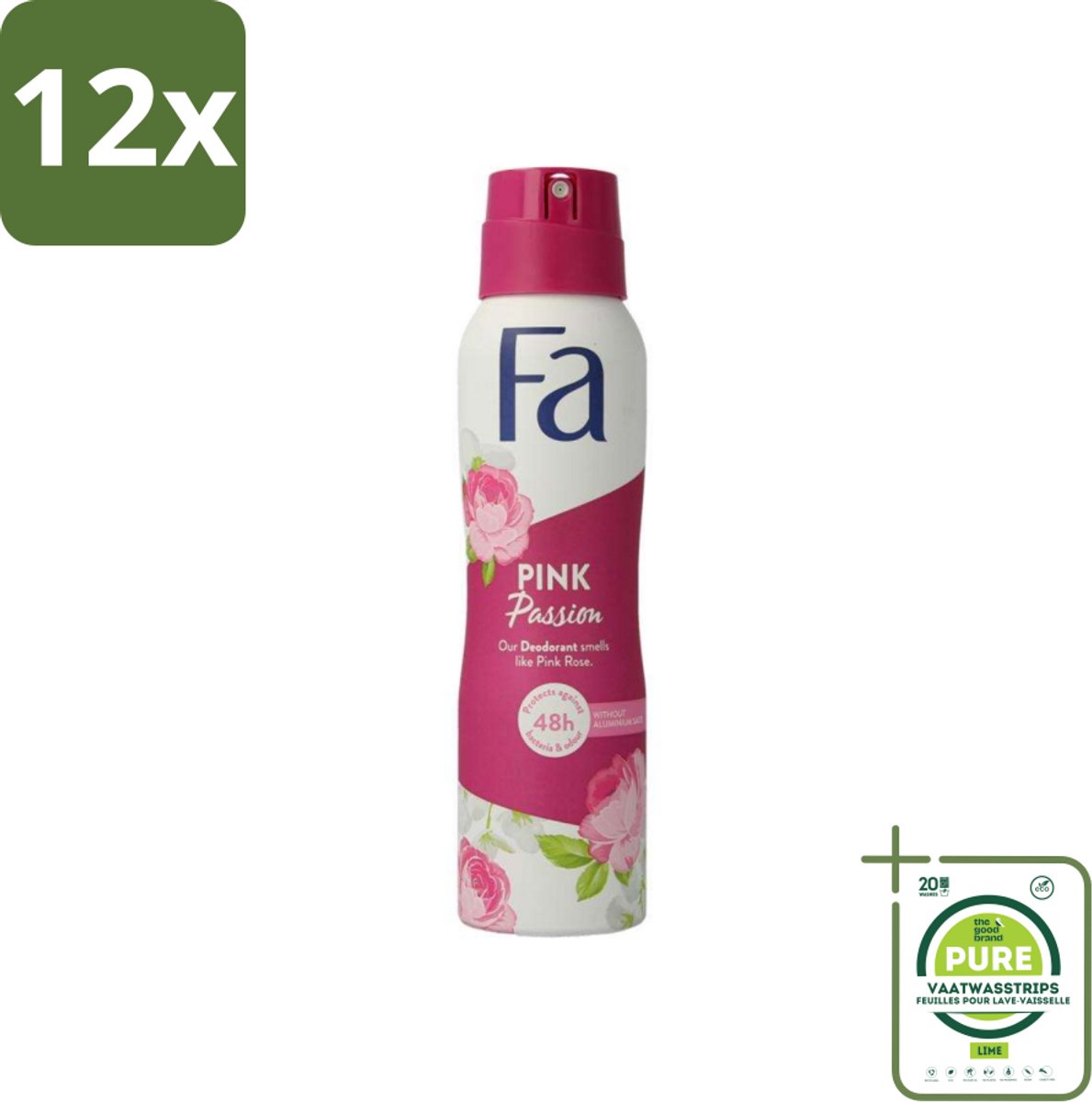 FA - Pink Passion - Deodorant Spray - Roze Roos - 150 ml - Voordeelverpakking - 12 stuks - Deodorant - Roze Roos