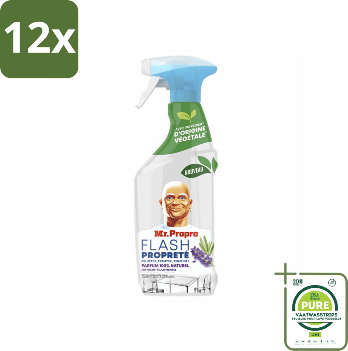 Mr. Proper - Allesreiniger Spray - Lavendel & Rozemarijn - 100% Natuurlijke Parfum - 800 ml - Voordeelverpakking - 12 stuks - Allesreiniger - Schoonmaakspray