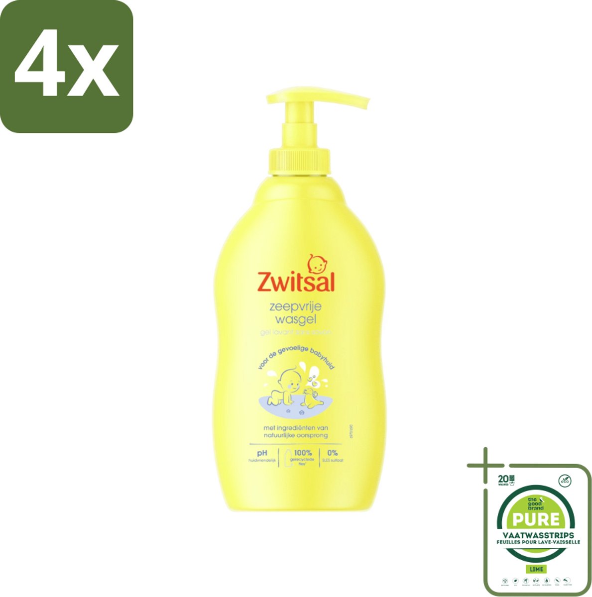 Zwitsal - Babyverzorging - Zeepvrije Wasgel - Voor de Gevoelige Babyhuid - 400 ml - Voordeelverpakking - 4 stuks - Babywasgel - Babyhuid