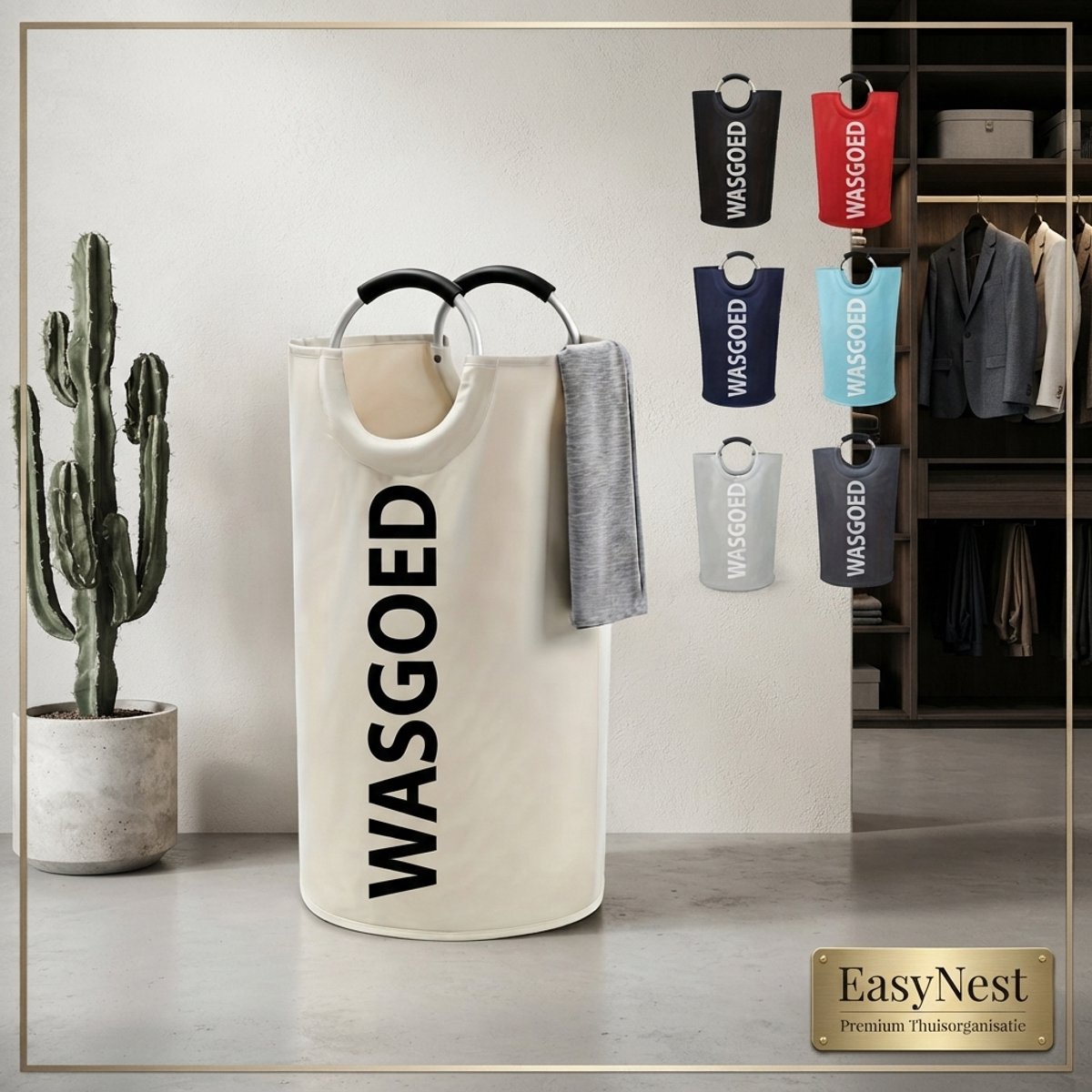 Wasmand 92L Extra Groot – Opvouwbare Wasmand met Zachte Handgrepen – Multifunctionele Opbergmand voor Wasgoed, Badkamer, Wasruimte en Studentenkamer