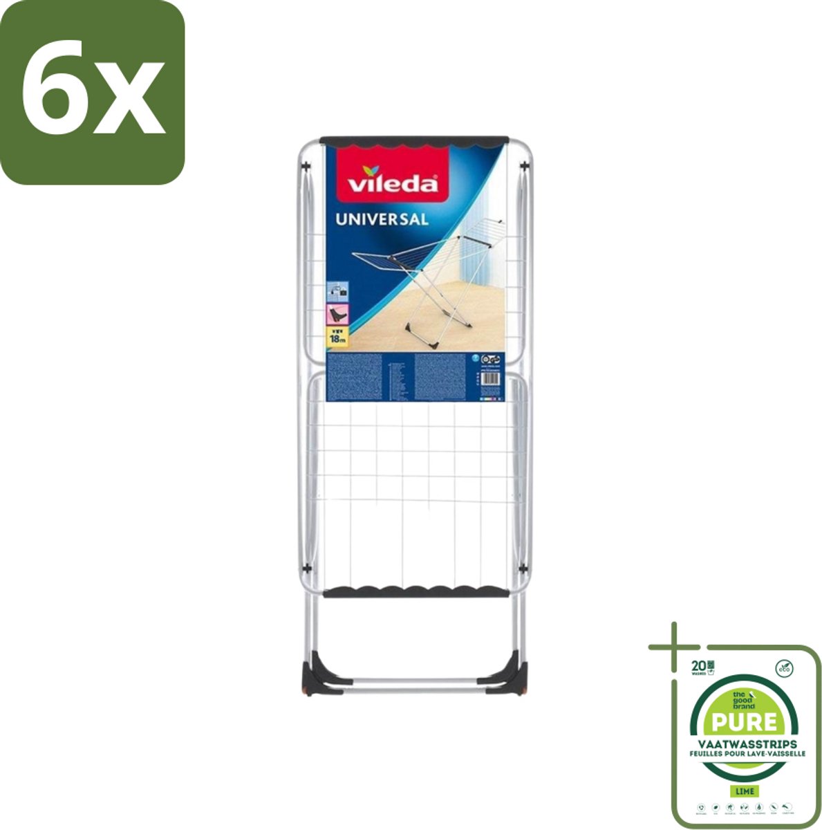 Vileda Universal - Droogrek - X-onderstel - 18 Meter Drooglengte - Voordeelverpakking - 6 stuks - Droogrek - Wasdroogrek