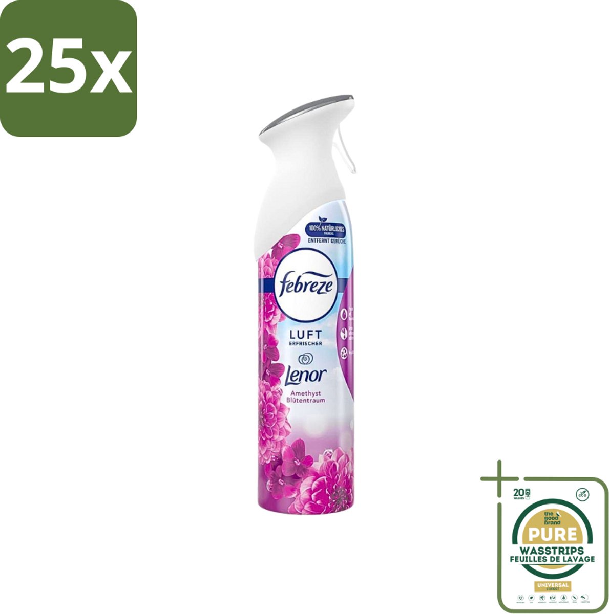 25 x Febreze Amethist Luchtverfrisser Spray - Frisse Bloemen Geur - 300ml - Grootverpakking - Luchtverfrisser - Geurverwijdering - Frisse Geur - Amethyst - Amethyst Bloesem Droom