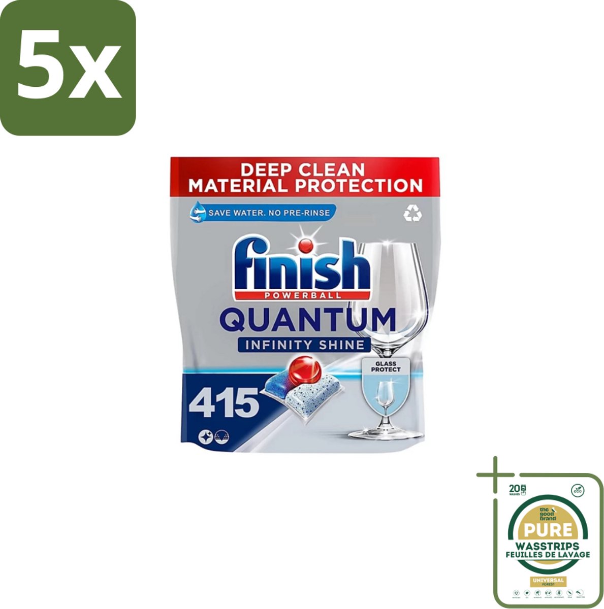 5 x Finish – Vaatwastabletten – Quantum Infinity Shine – 83 Capsules - Grootverpakking - Vaatwastabletten - Vaatwasmachine - Glasbescherming - Reiniging - Vlekken