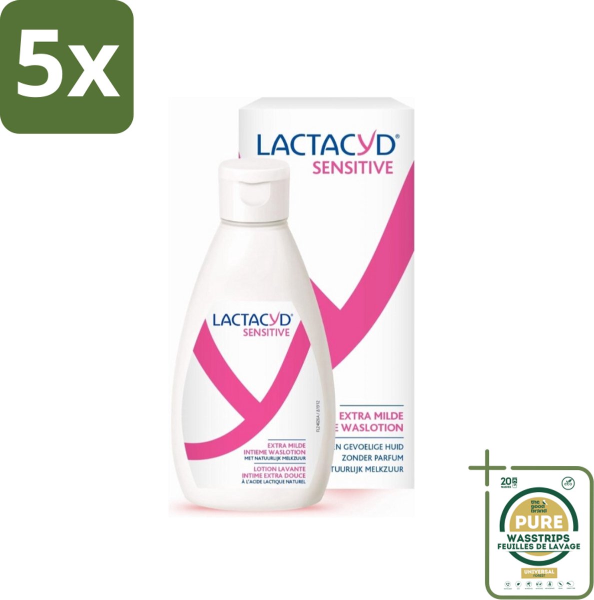 5 x Lactacyd Sensitive - Intieme Waslotion - Extra Gevoelig - Met Natuurlijk Melkzuur - 300 ml - Grootverpakking - Intieme Waslotion - Gevoelige Huid - Melkzuur - Katoenextract - Extra Milde Waslotion