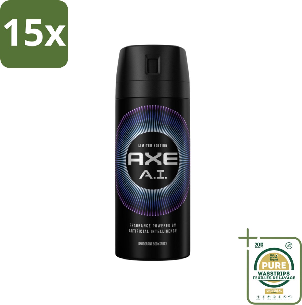 15 x Axe - Limited Edition - Deodorant Bodyspray - A.I. - 150 ml - Grootverpakking - Axe A.I. Bodyspray - Deodorant Bodyspray - Geur - Geurbestrijding - Bergamot