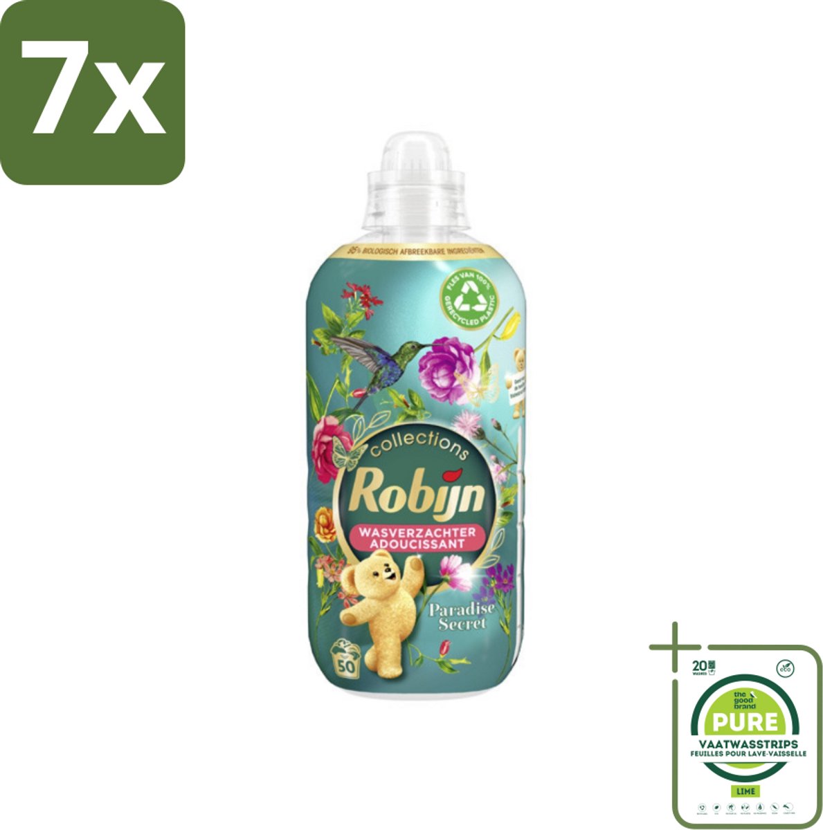 7 x Robijn Collections - Wasverzachter - Paradise Secret - Biologisch Afbreekbaar - 1,25L - 50 Wasbeurten - Grootverpakking - Wasverzachter - Wasmiddel - Geur - Frisheid - Zachtheid