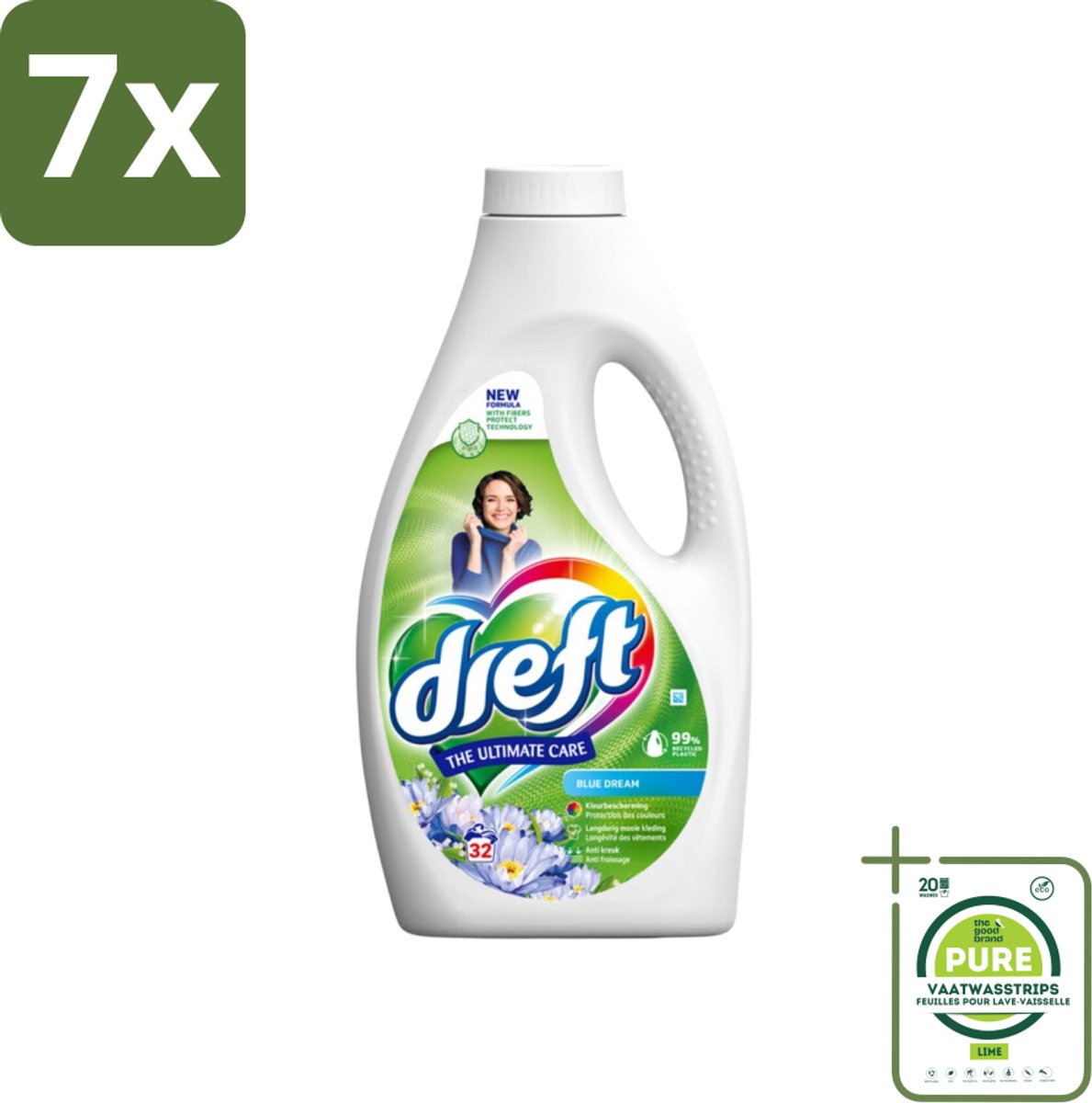 7 x Dreft Vloeibaar Wasmiddel Blue Dream 32 Wasbeurten 1,4 liter - Grootverpakking - Wasmiddel - Gekleurde Was - Wasverzachter - Wasparfum - Frisse Geur