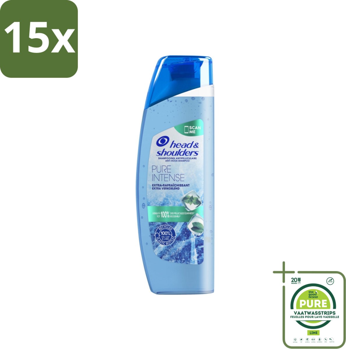 15 x Head & Shoulders - Anti-Roos Shampoo - Pure Intense - Extra Verkoelend - 250 ml - Grootverpakking - Roos Shampoo - Anti-roos Shampoo - Verkoelende Shampoo - Hoofdhuidverzorging - Hoofdhuidverfrissing