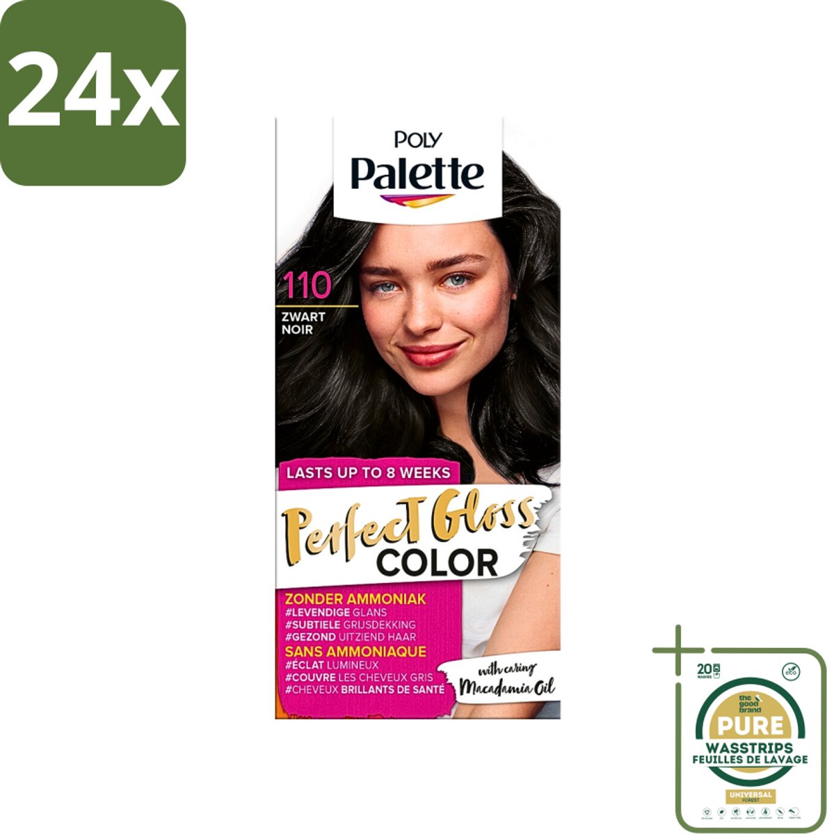 Poly Palette - Haarverf - Glossy Zwart 110 - 115ml - Voordeelverpakking - 24 stuks - Zwart haar - Grijsdekking