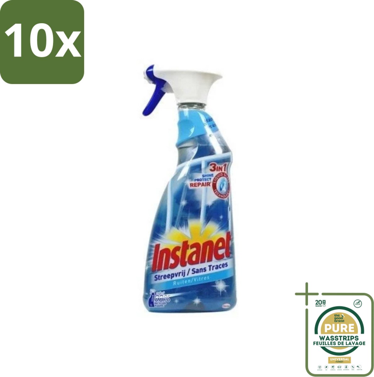 10 x Instanet - Ruitenreiniger - Streepvrij - 3in1 Spray - 725 ml - Grootverpakking - Ruitenreiniger - Streepvrije Ruiten - Ruiten Reinigen - Ruiten Reinigingsalcohol - 3-in-1 Ruitenreiniger