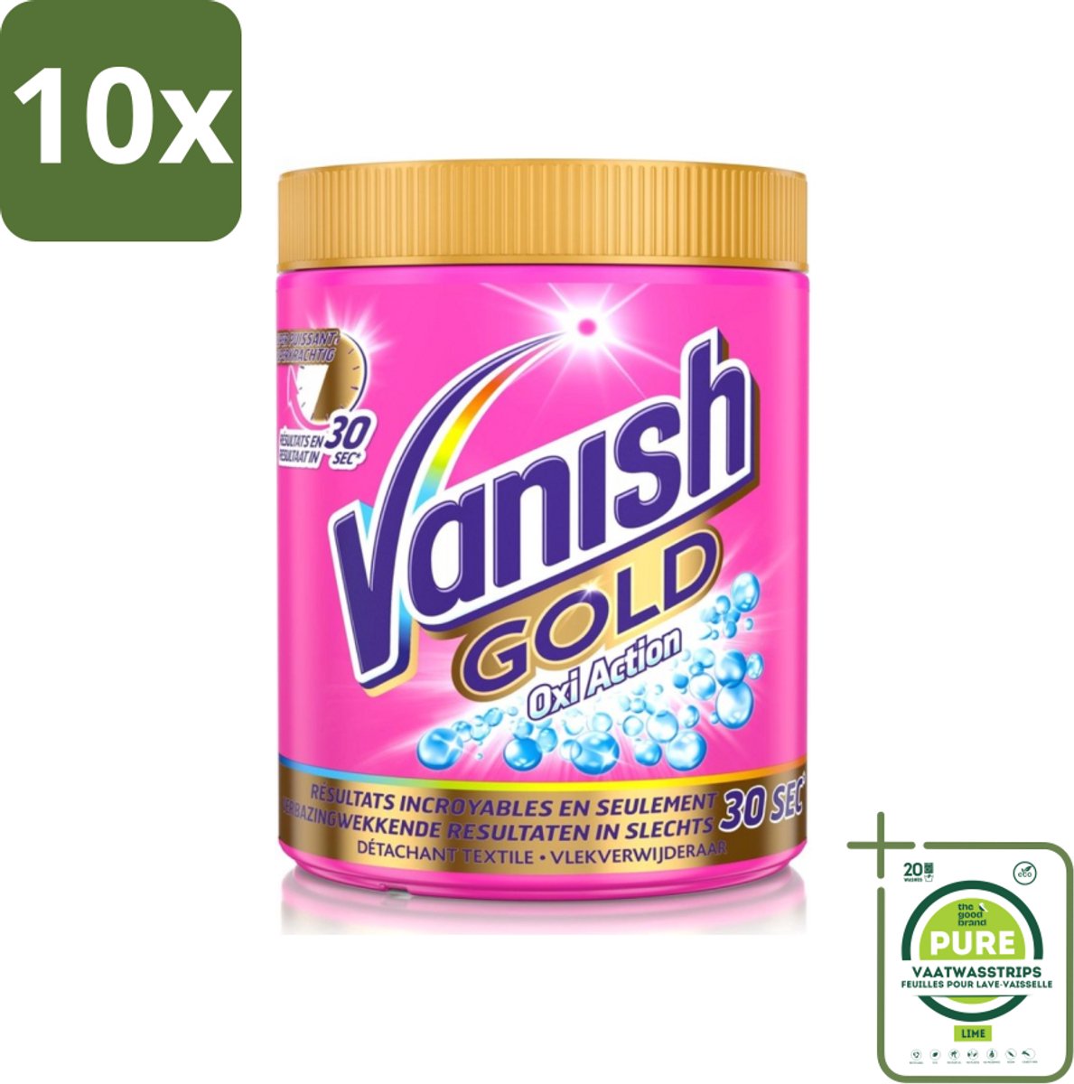 10 x Vanish Gold Oxi Action - Vlekkenverwijderaar Poeder - Gekleurde Was - 1050 Gram - Grootverpakking - Vlekkenverwijderaar - Vlekkenpoeder - Gekleurde Was - Hardnekkige Vlekken - Vlekken Verwijderen