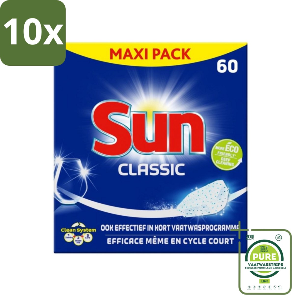 10 x Sun Classic - Vaatwastabletten - Eco - Voordeelverpakking - 60 Tabletten - Grootverpakking - Vaatwastabletten - Vaatwasser - Vaatreiniger - Eco-vriendelijk - Vaatwasmiddel