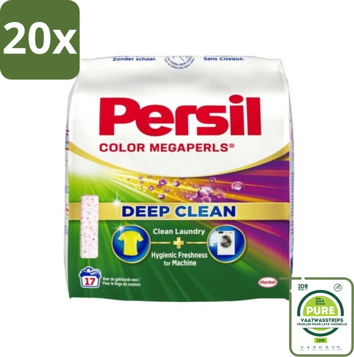 20 x Persil Waspoeder Megaperls Color 17 Wasbeurten 1,02 kg - Grootverpakking - Waspoeder - Gekleurde Was - Vlekkenverwijderaar - Wasmiddel - Wasverzorging