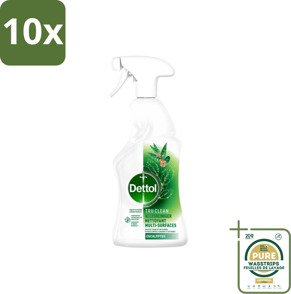 10 x Dettol Tru Clean - Allesreiniger - Spray - Eucalyptus - Multi-Oppervlakken - 500ml - Grootverpakking - Allesreiniger - Vet En Vlekken Verwijderen - Eucalyptusgeur - Natuurlijke Ingrediënten - Milieuvriendelijk
