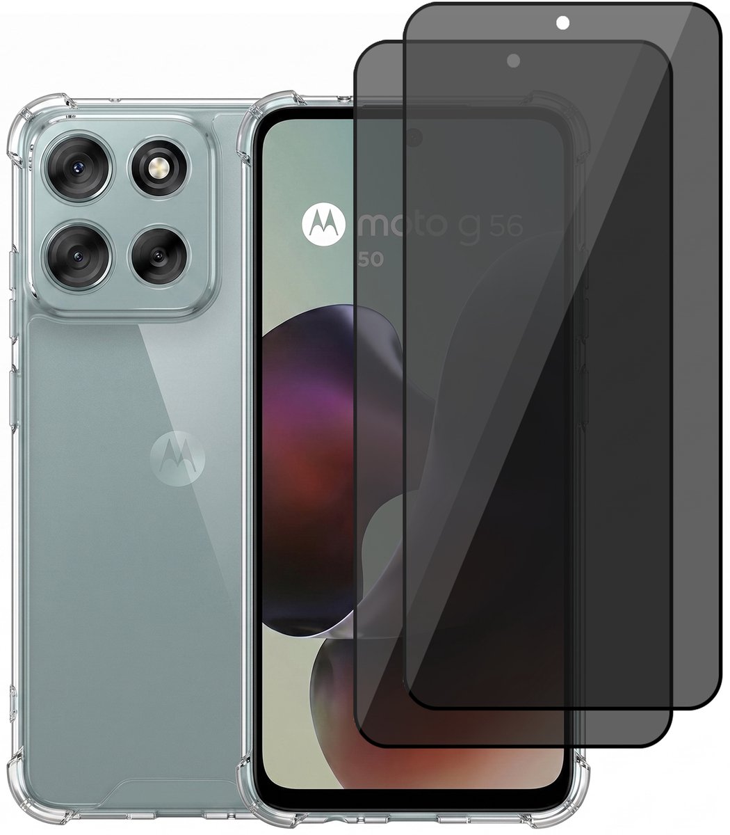 Hoesje geschikt voor Motorola Moto G56 – CrystalClear Back Cover – Schokbestendig – 2 Stuks Privacy Screenprotector Full Cover