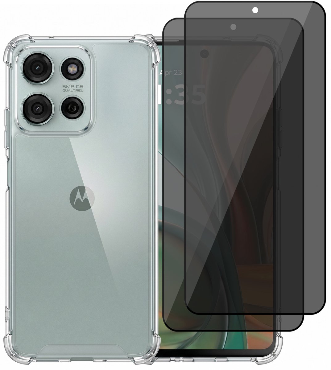 Hoesje geschikt voor Motorola Moto G75 – CrystalClear Back Cover – Schokbestendig – 2 Stuks Privacy Screenprotector Full Cover