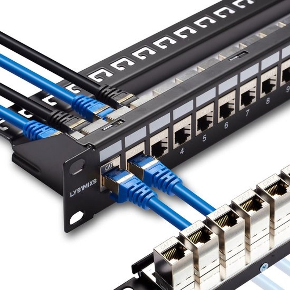 24-poorts RJ45 Patchpaneel Cat7 STP doorvoer voor netwerken - Ethernet keystone patchpaneel 19 inch