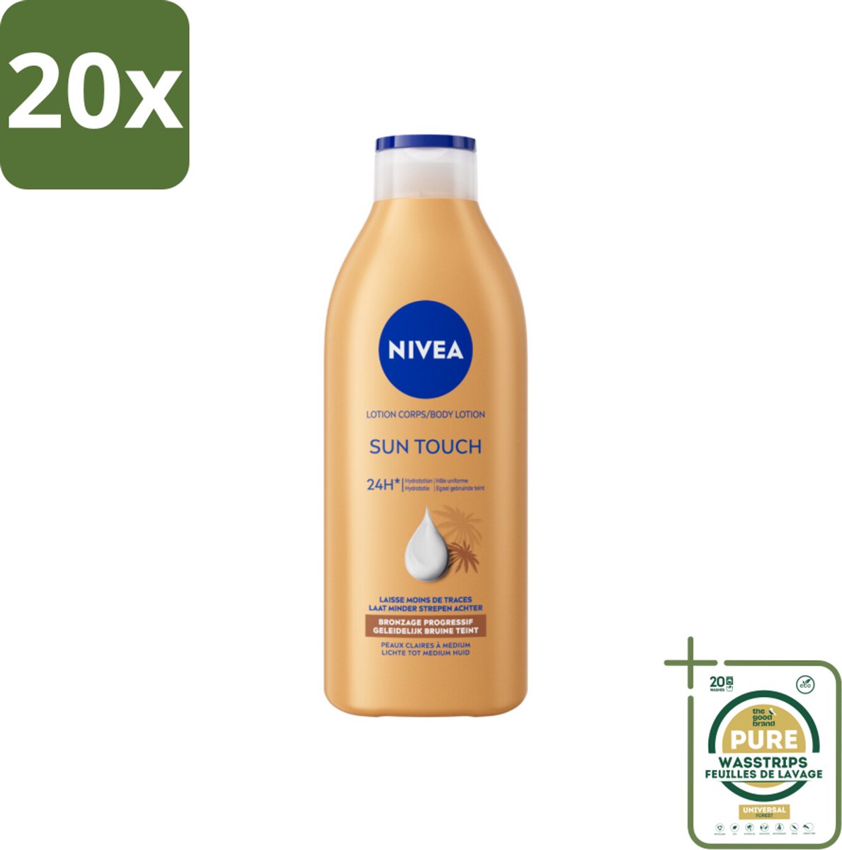 20 x NIVEA – Bodylotion – Sun Touch Bruinen Zonder Zon – 400 ml - Grootverpakking - Natuurlijke Teint - Bruinen Zonder Zon - Hydraterende Lotion - Ginkgo Biloba - Druivenpitolie