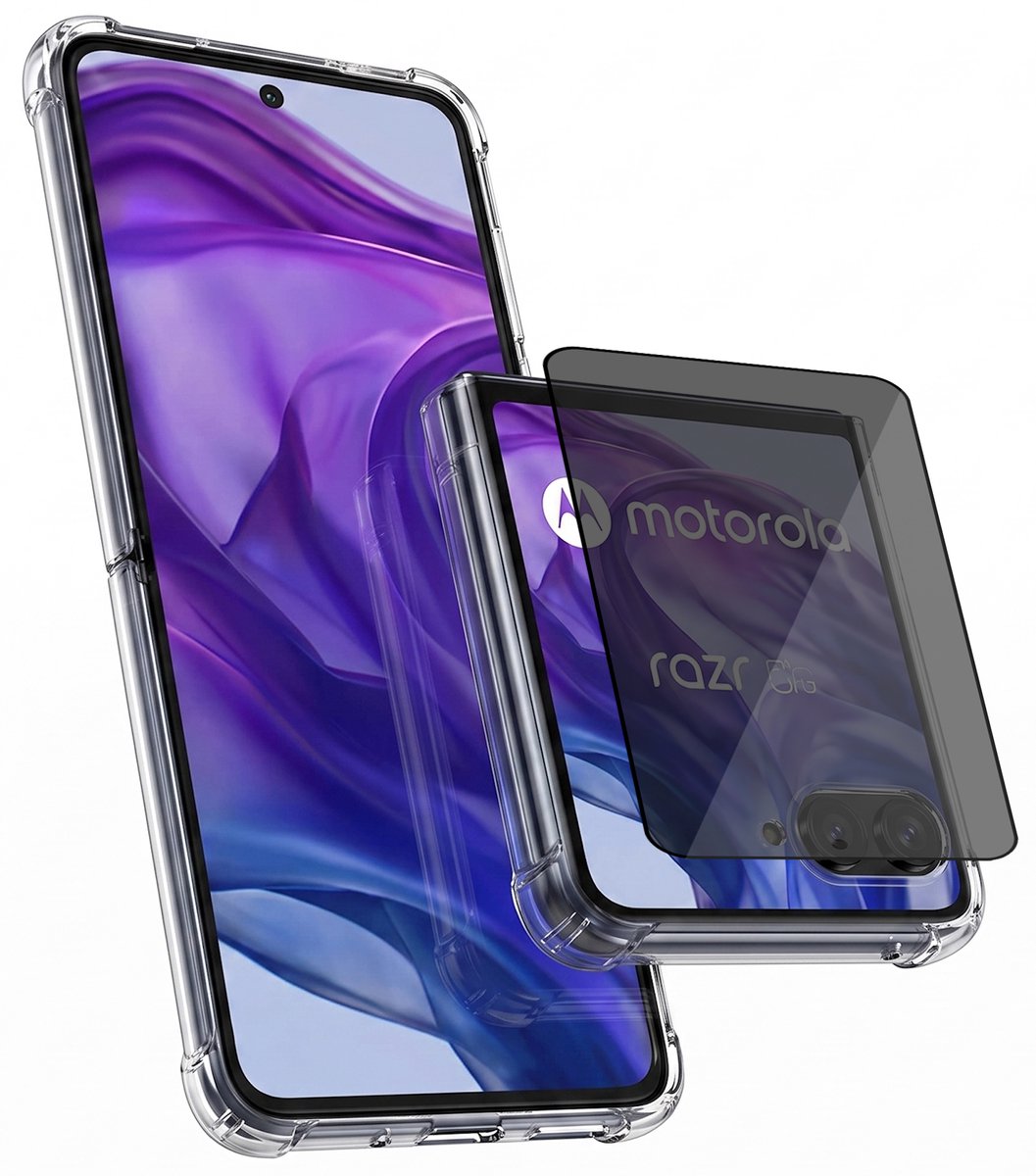 Hoesje geschikt voor Motorola Razr 70 Plus / 50 Ultra – CrystalClear Back Cover – Schokbestendig – Privacy Screenprotector Full Cover