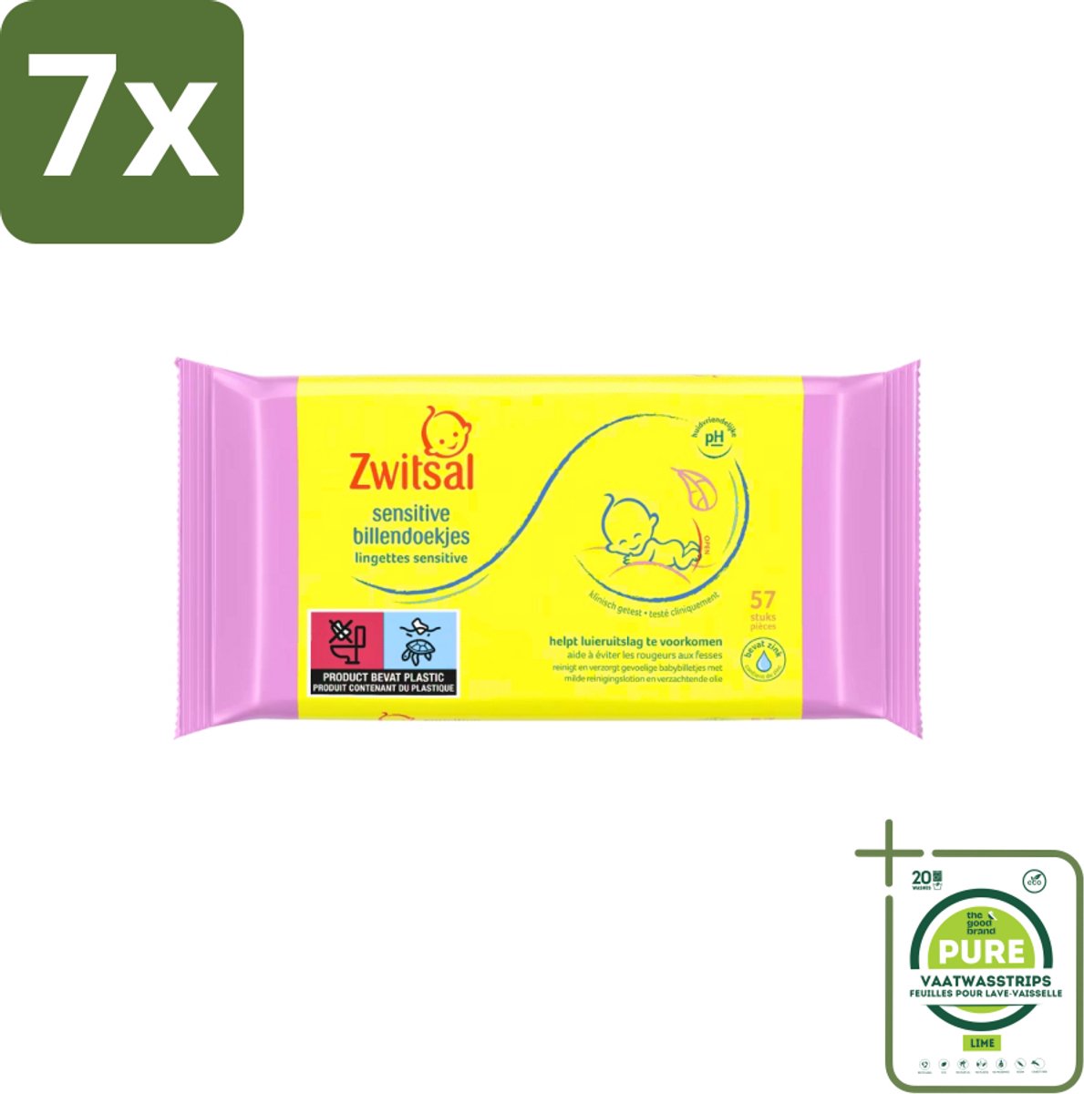 7 x Zwitsal - Babyverzorging - Billendoekjes Sensitive - Voor de Gevoelige Babyhuid - 57 Doekjes - Grootverpakking - Babybillendoekjes - Billendoekjes Gevoelige Huid - Zwitsal - Babyhuid - Luieruitslag