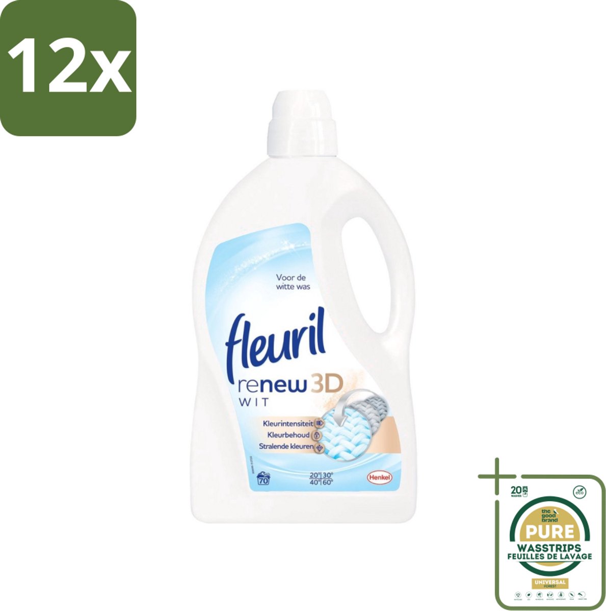 Fleuril - Renew 3D - Vloeibaar Wasmiddel - Witte Was - 70 Wasbeurten - Voordeelverpakking - 12 stuks - Witte was - Wasbeurten