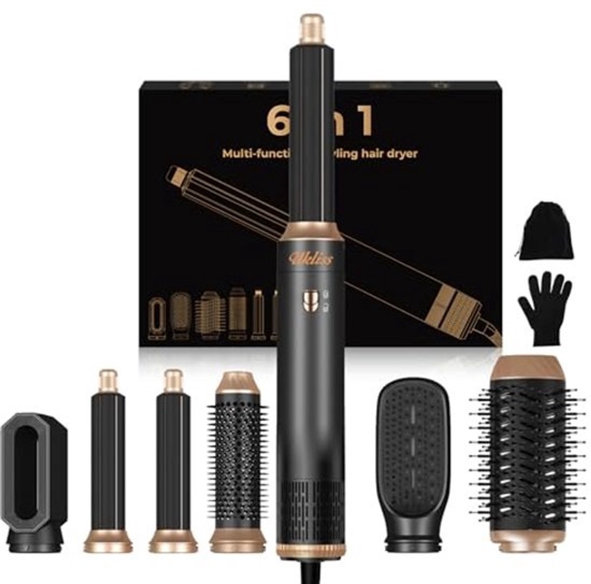 6-in-1 Haarstyler Set - Krullen, Volume, en Droogfunctie met Hitteborstel