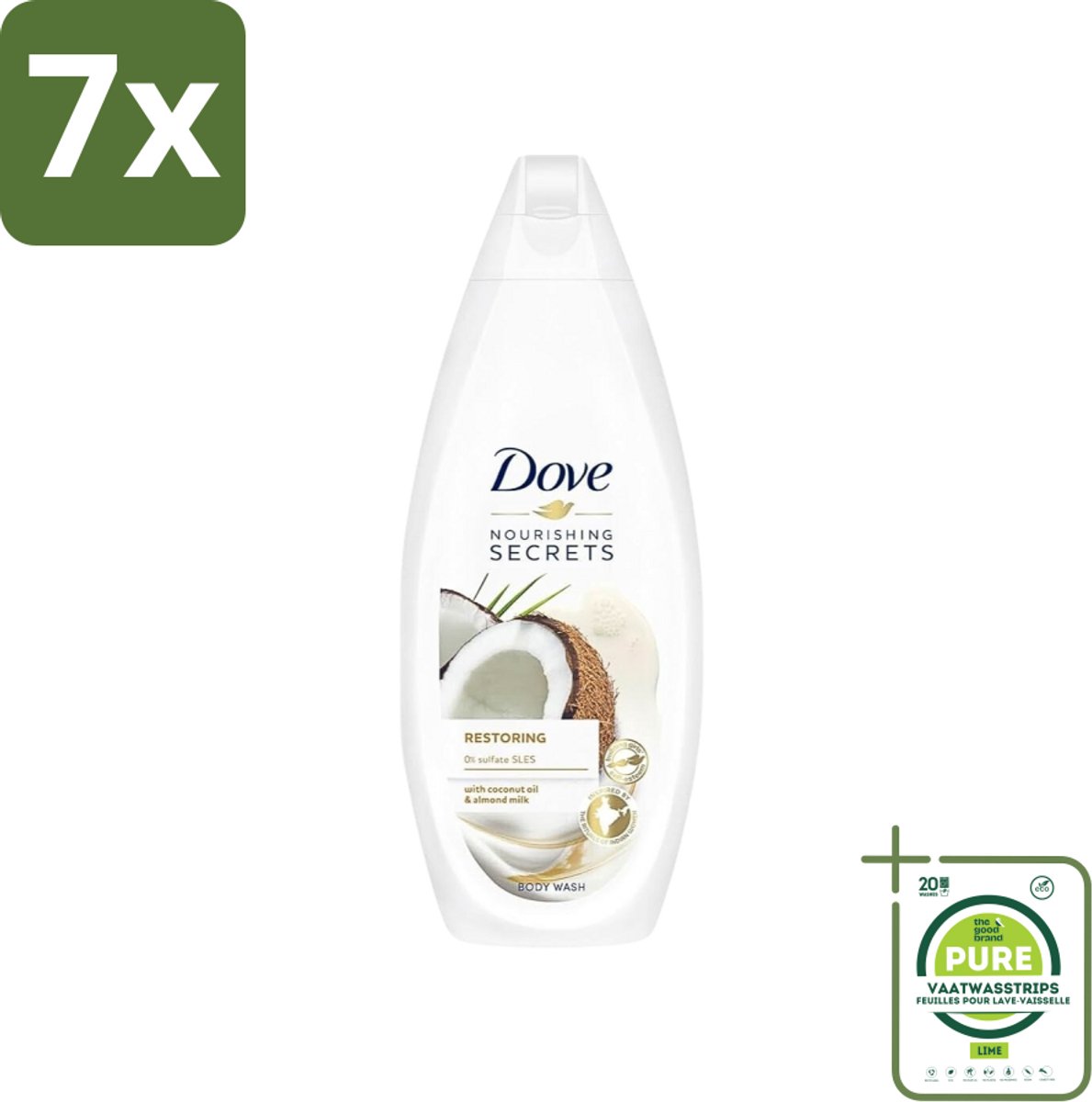 7 x Dove Nourishing Secrets - Douchegel - Kokosolie & Amandel melk - Sulfaatvrij - 250 ml - Grootverpakking - Douchegel - Kokosolie - Amandelmelk - Hydratatie - Sulfaatvrij