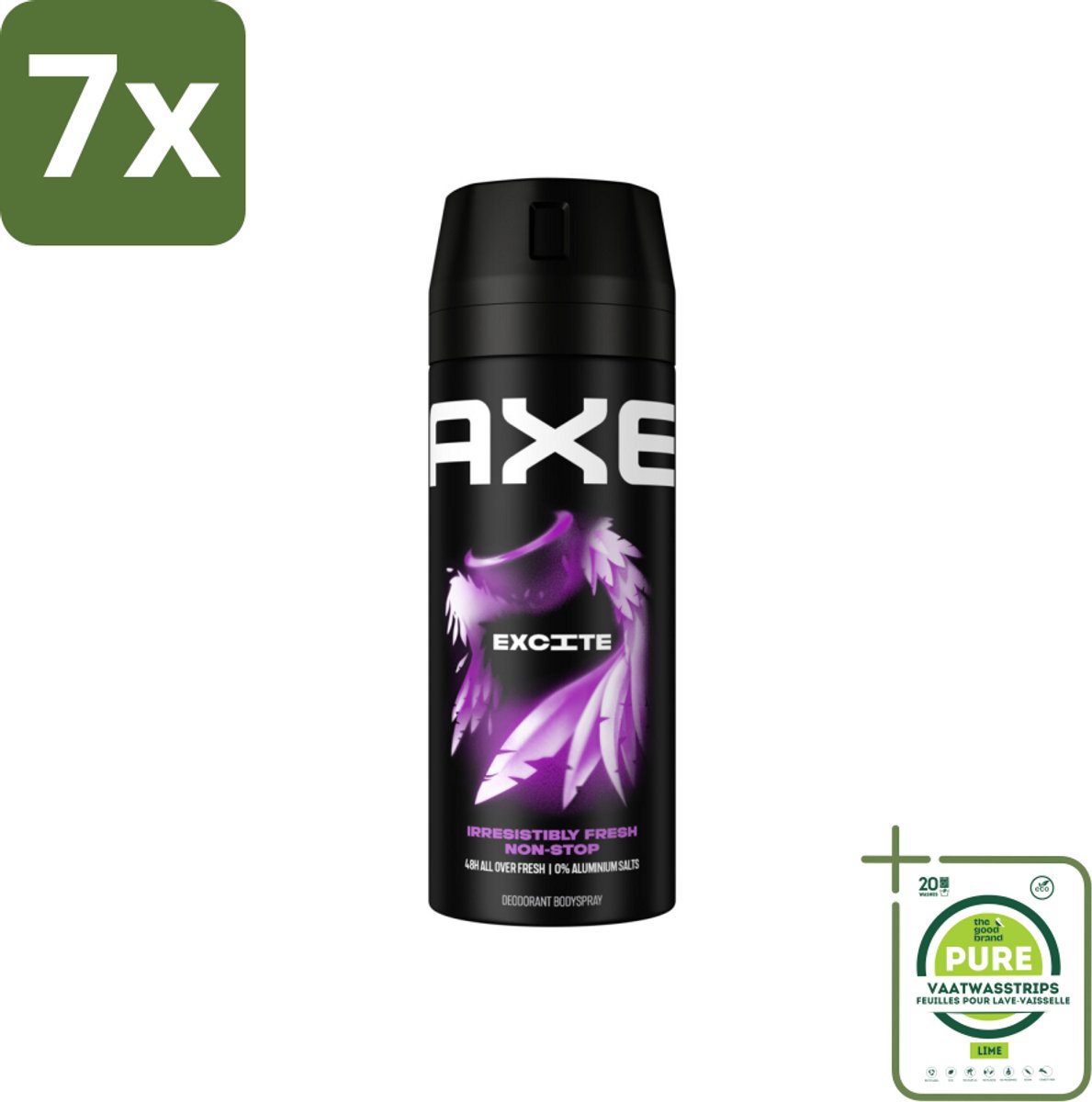 7 x Axe - Deodorant Bodyspray - 48hrs Fresh - Excite - Crisp Coconut & Black Pepper - 150 ml - Grootverpakking - Deodorant - Deodorant Spray - Axe Excite - Kokosnoot - Zwarte Peper