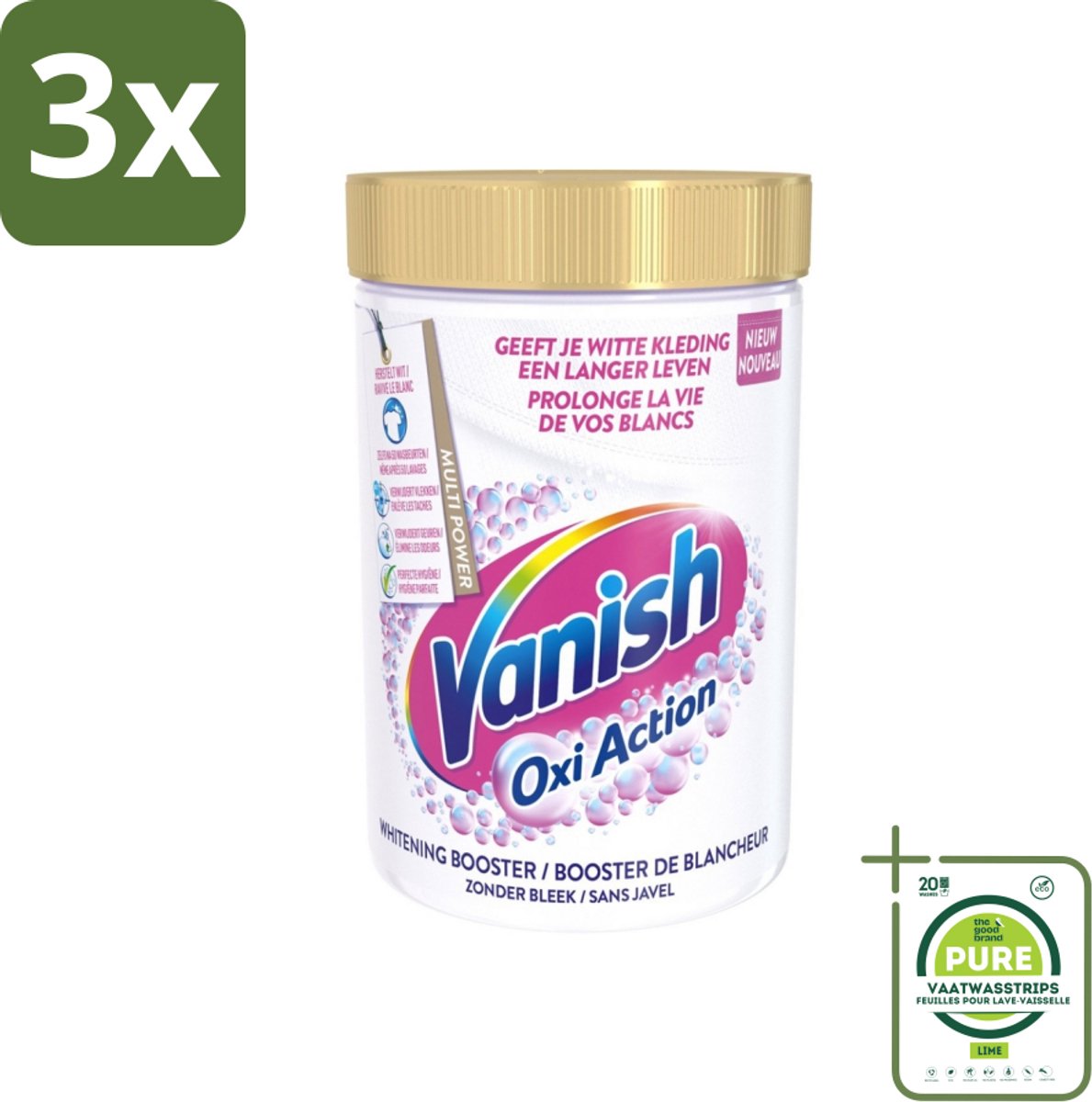 3 x Vanish Oxi Action - Vlekkenverwijderaar Poeder - Zonder Bleek - Witte Was - 710 Gram - Grootverpakking - Vlekkenverwijderaar - Witte Was - Waspoeder - Vlekken Verwijderen - Wasverzachter