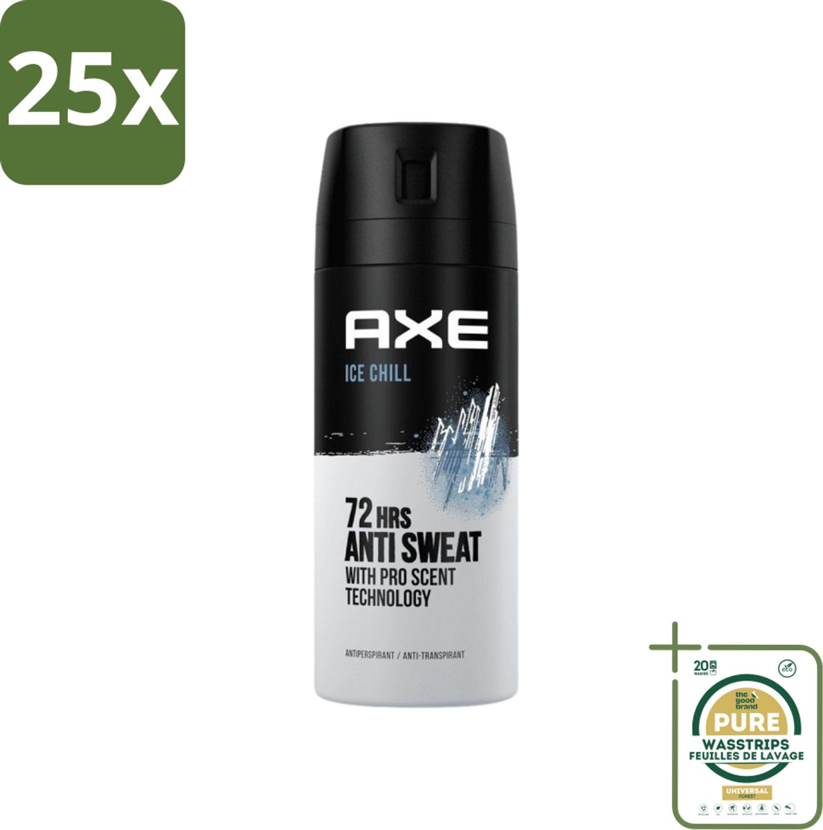 25 x Axe - Deodorant Spray - 72hrs Anti Sweat - Ice Chill - 150 ml - Grootverpakking - Anti-sweat Spray - Zweetvermindering - Ijskoude Citroen - Muntgeur - 72 Uur Bescherming