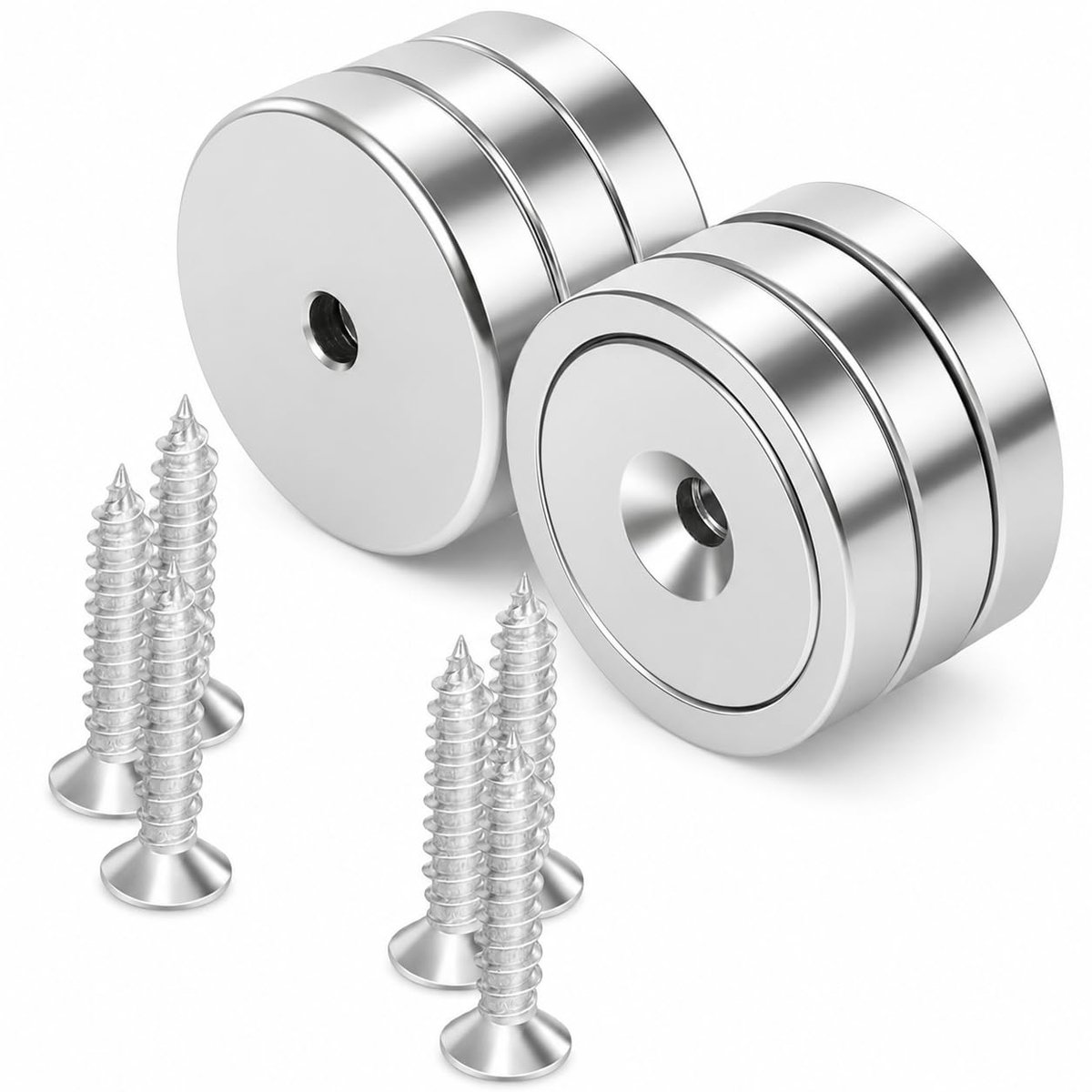 Neosmuk Magneten met gat, 40 kg, zilver, extra sterke neodymium magneten, rond, sterke ringmagneten om vast te - ShopVlot