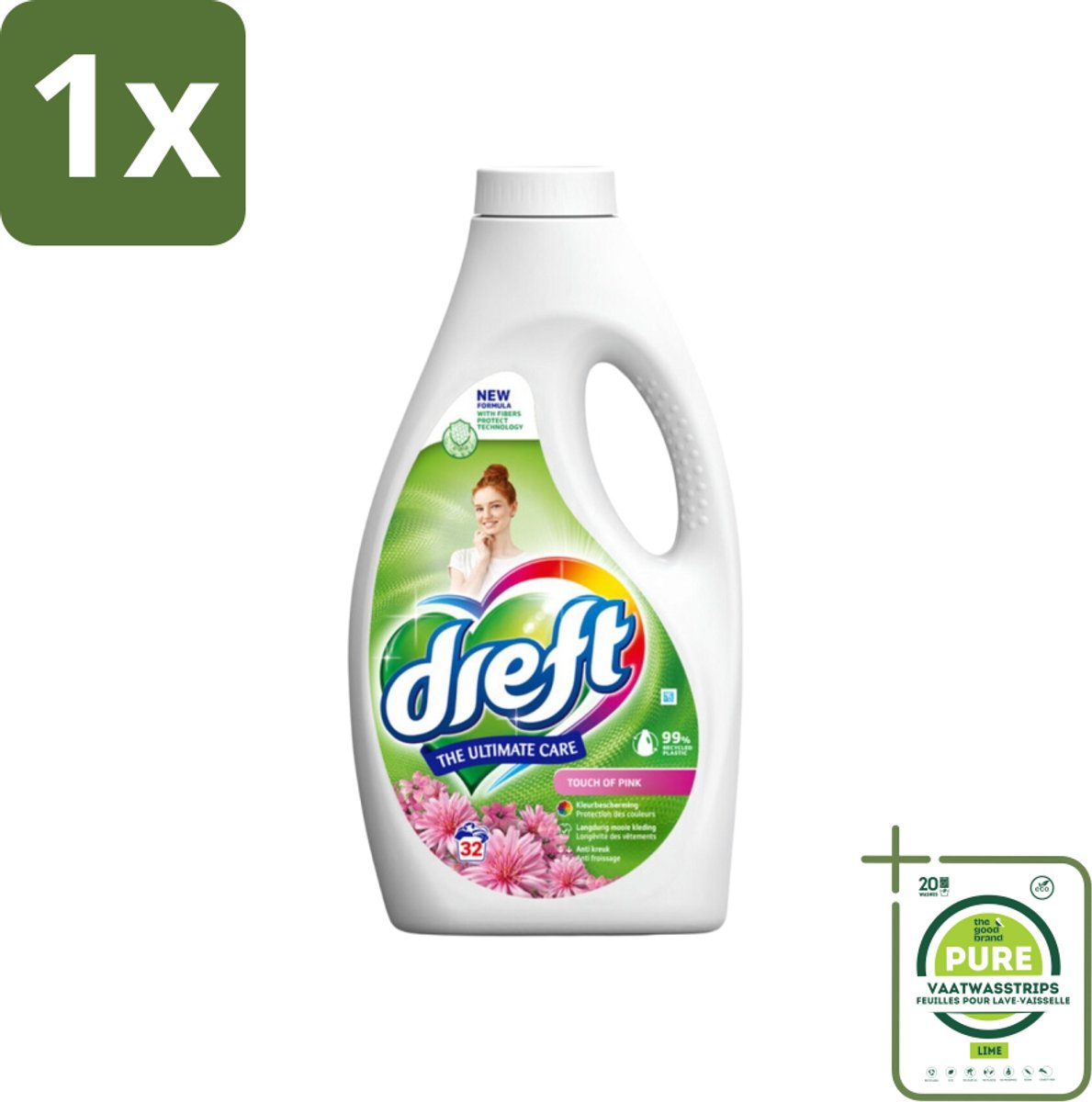 1 x Dreft Vloeibaar Wasmiddel Touch of Pink 32 Wasbeurten 1,4 liter - Wasmiddel - Vloeibaar Wasmiddel - Gekleurde Was - Wasverzachter - Kleurbescherming
